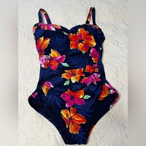 Lands' End Women’s Tropical Floral Shirred Full Coverage One Piece Swimsuit  XS